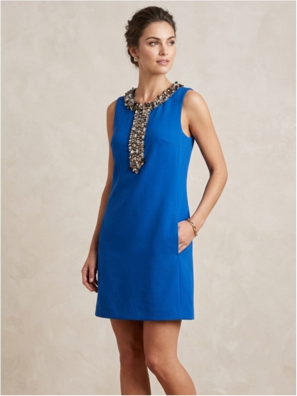 Lilly Pulitzer Edita Embellished Sequin Stretch Shift Dress Barton Blue Size 8